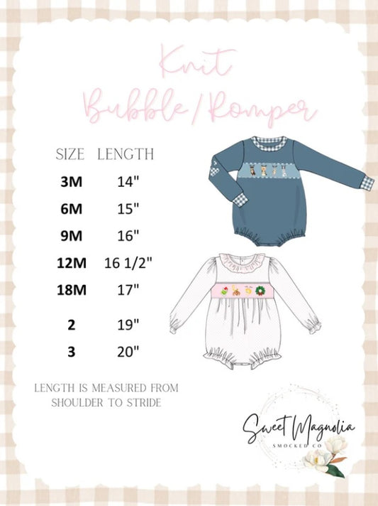 Knit Bubble/ Romper Size Chart