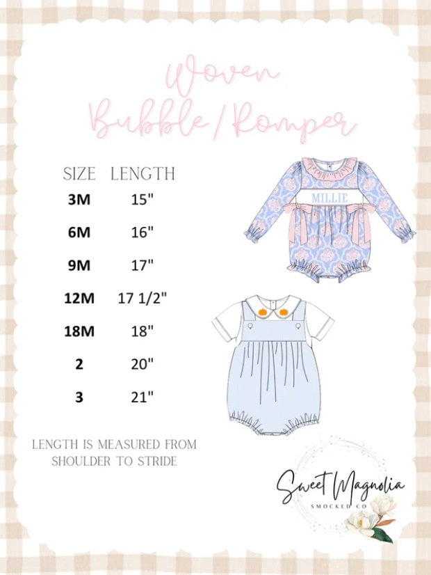 Woven Bubble/ Romper Size Chart